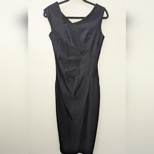 Muxxn Black Bodycon Dress Midi Sleeveless Asymmetrical Neckline Women's Size S